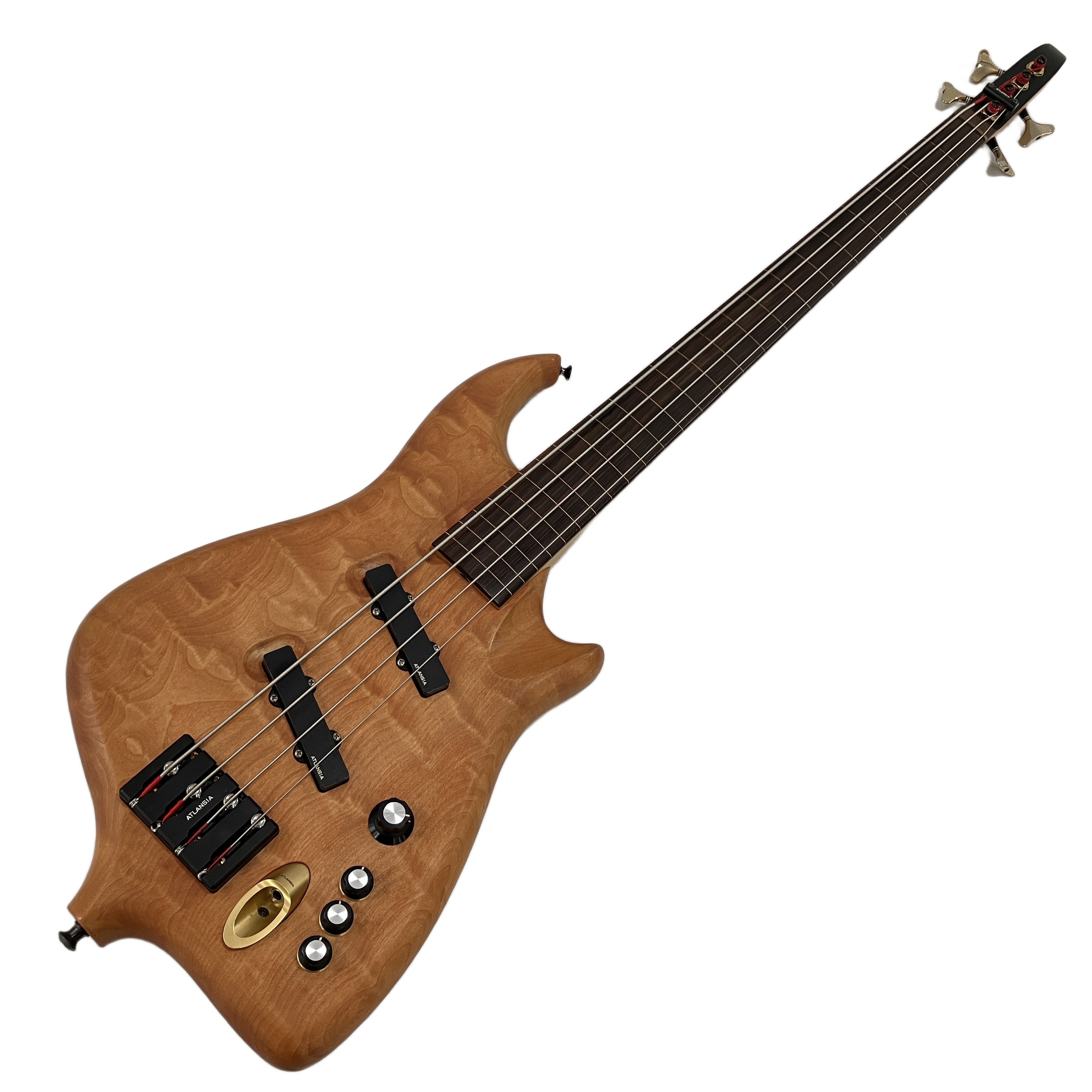 ATLANSIA STEALTH (フレットレス):唯一無二の造形美。丸太ネックが生み出す、規格外のサスティーンとウッディな咆哮