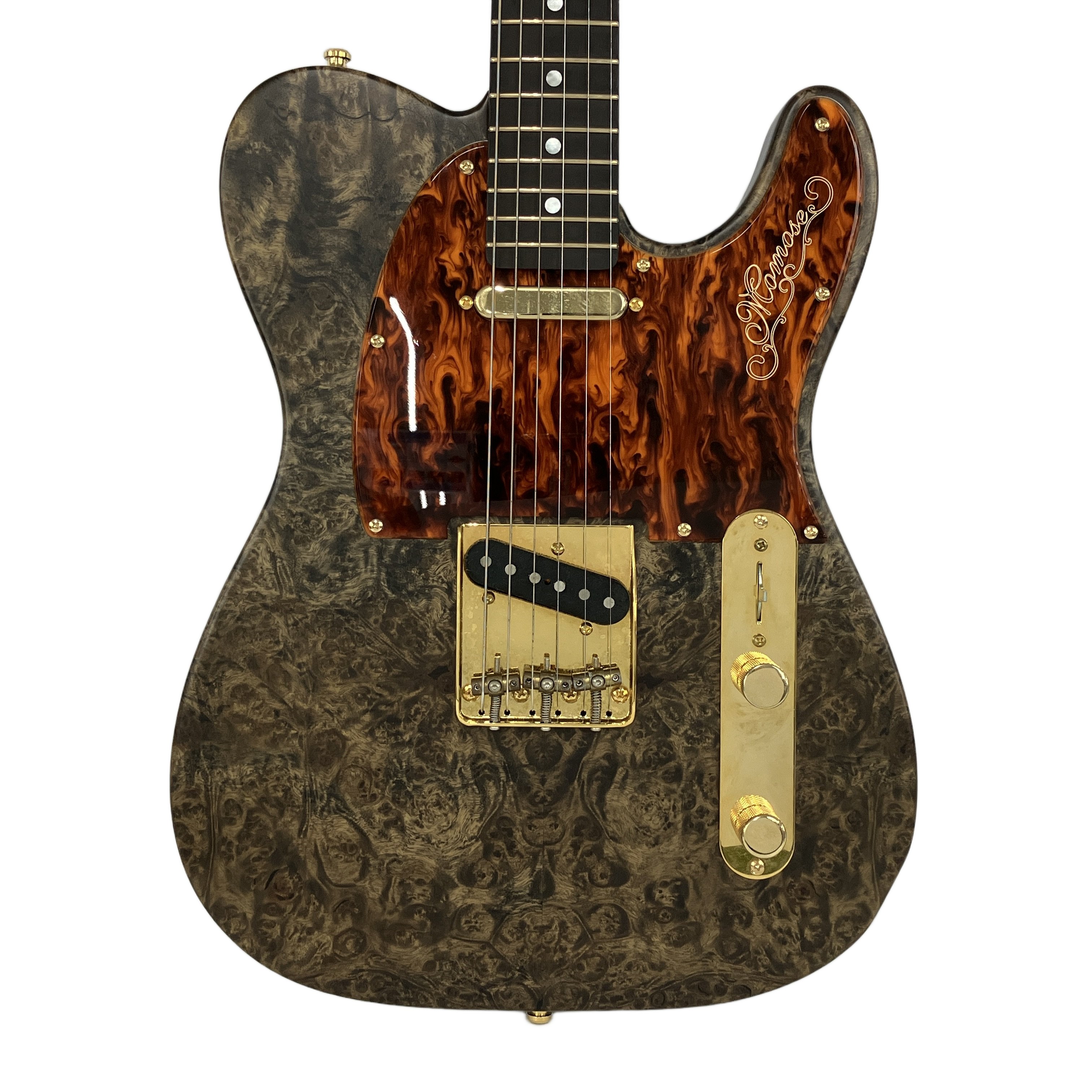 Momose MTL-MW/GF16 (MAT BLK-BS / エレキギター):黄金に輝く大理石の如き杢目。日本の職人技が宿る、一生モノの芸術的テレキャスター。