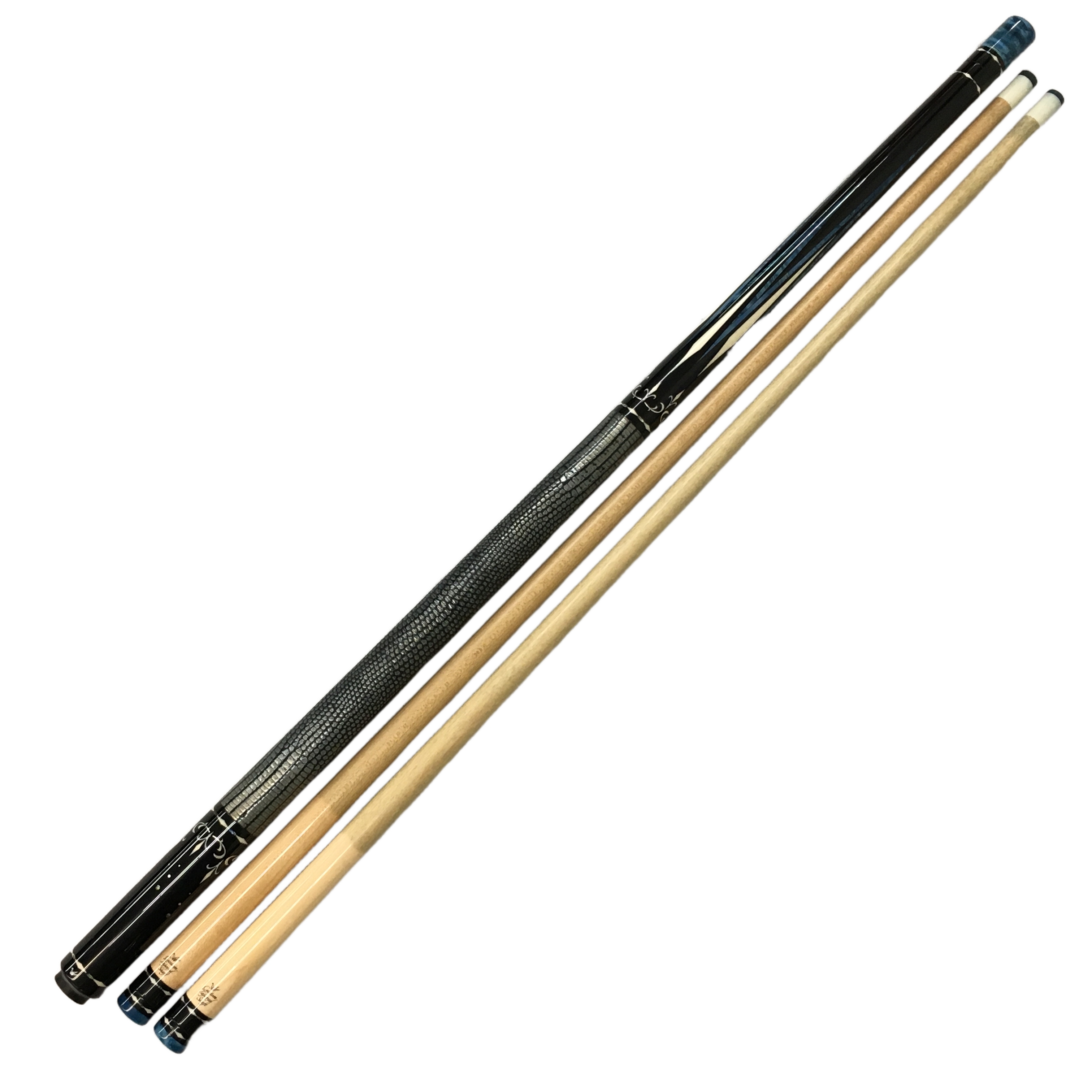 ★HAKU CUSTOM CUES エボニー4本剣 唐草インレイ リザード革巻 中古 気品溢れる至高のカスタム★