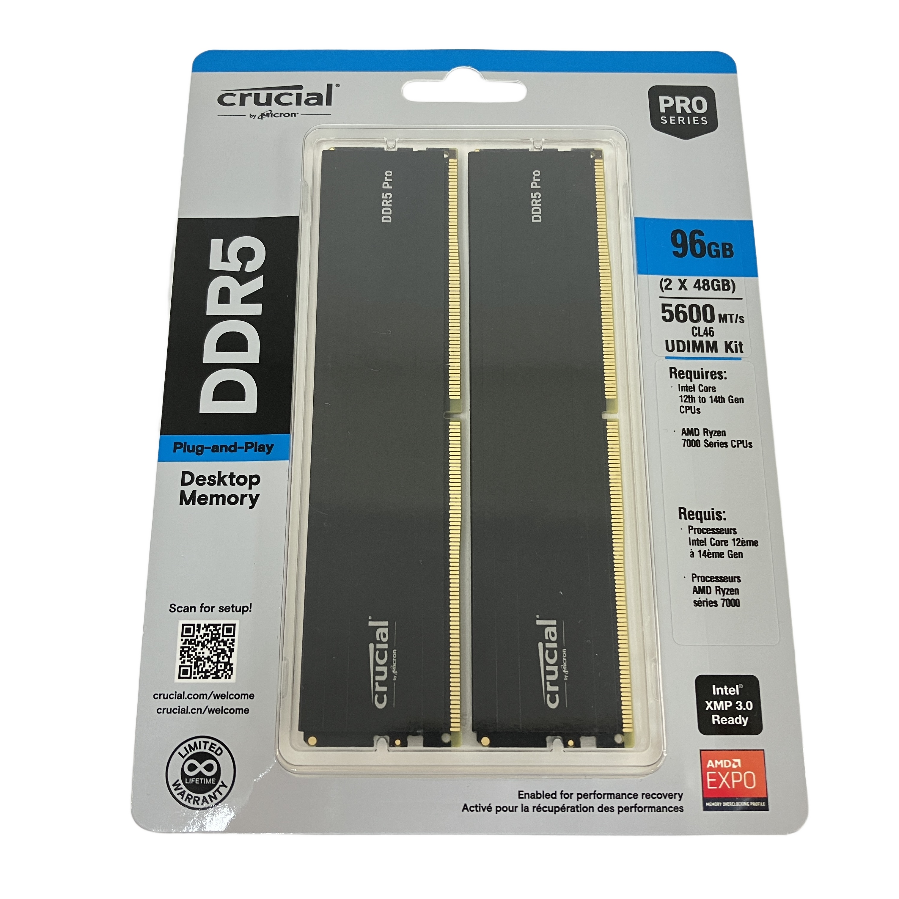 CRUCIAL Pro DDR5 5600MT/s 96GB メモリ
