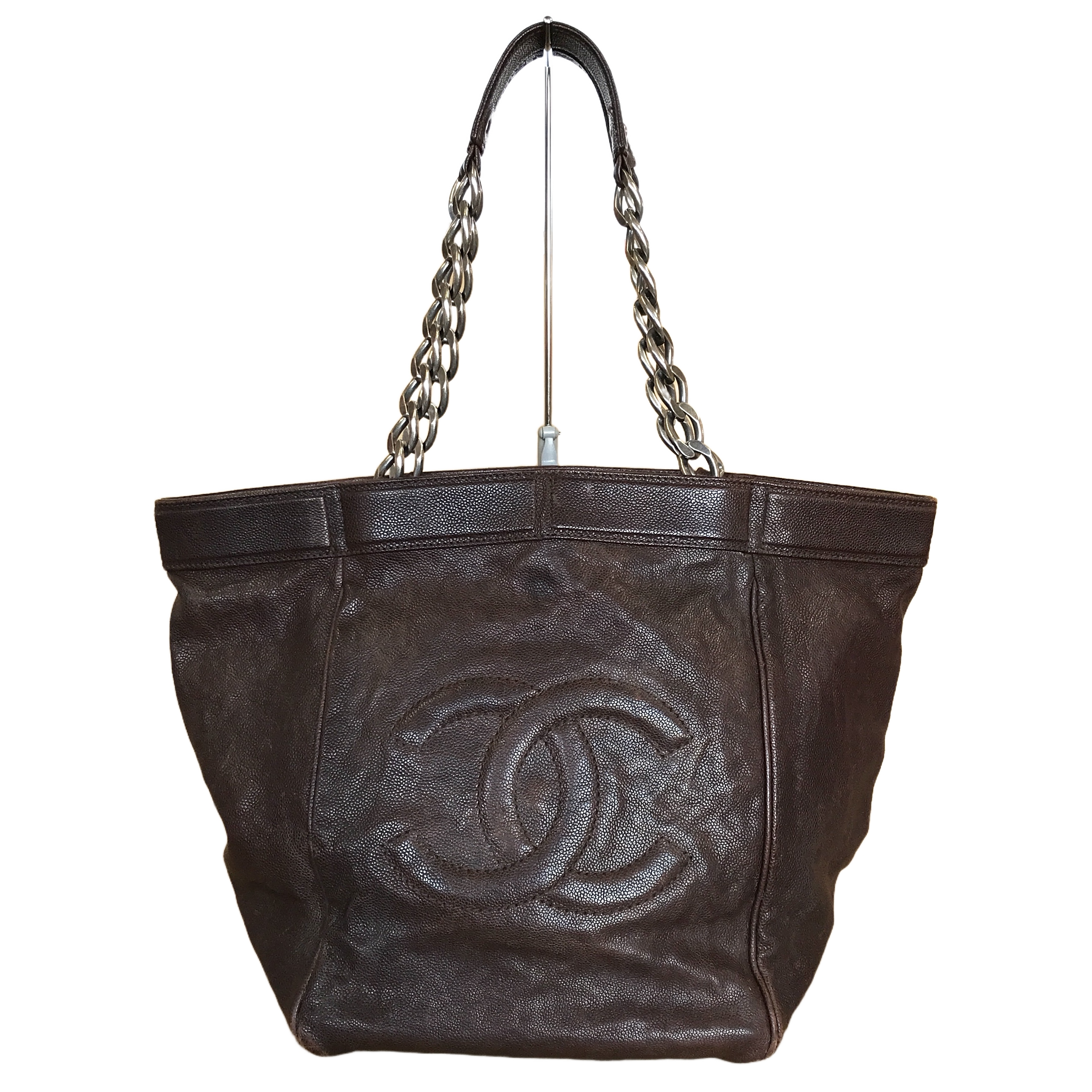 CHANEL 10番台 2006年製 キャビアスキン デカココ SV金具 チェーントートバッグ