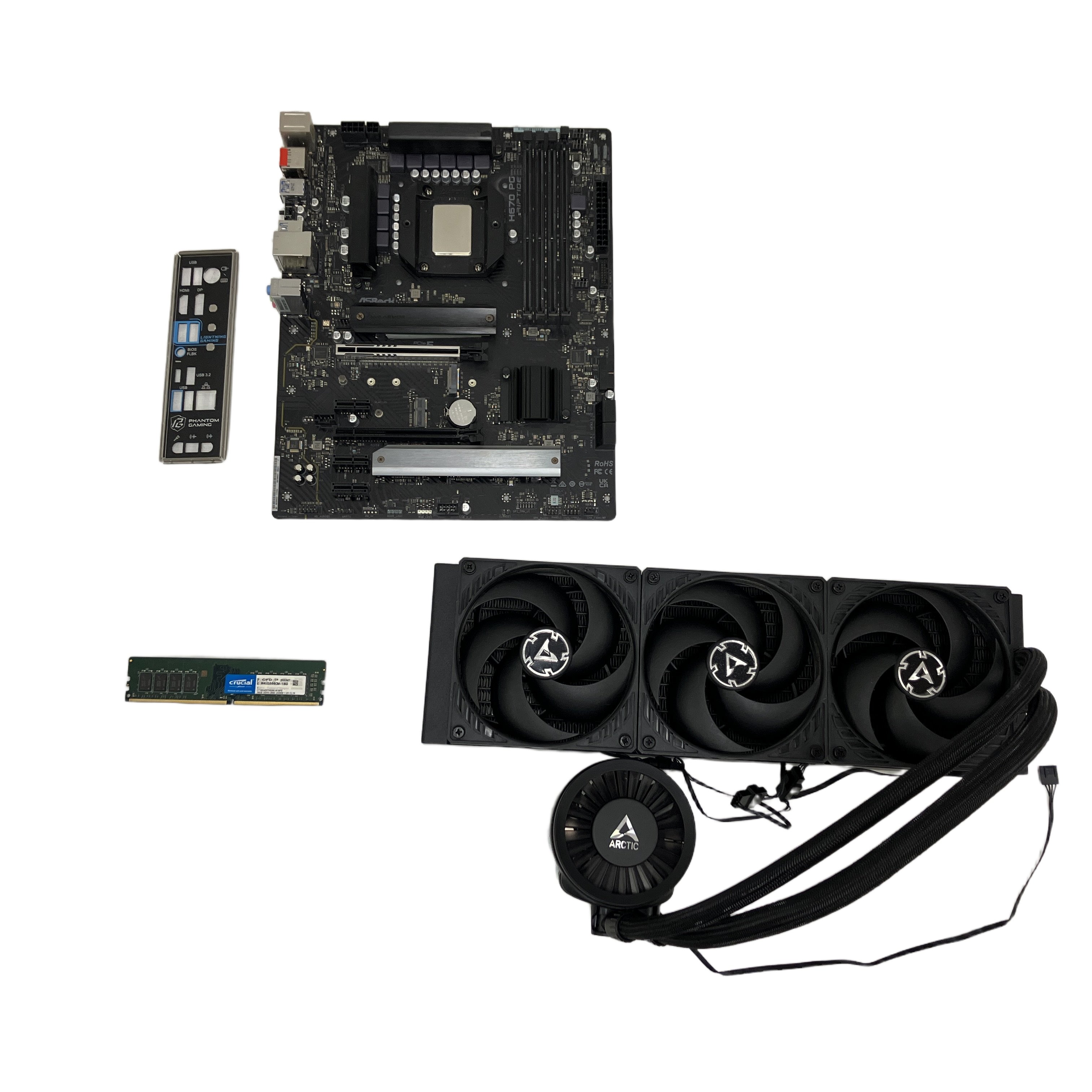 パソコン パーツセット マザーボード CPU メモリ ストレージ AIOクーラー H670 i7 14700KF DDR4 16GB SSD 1TB 中古