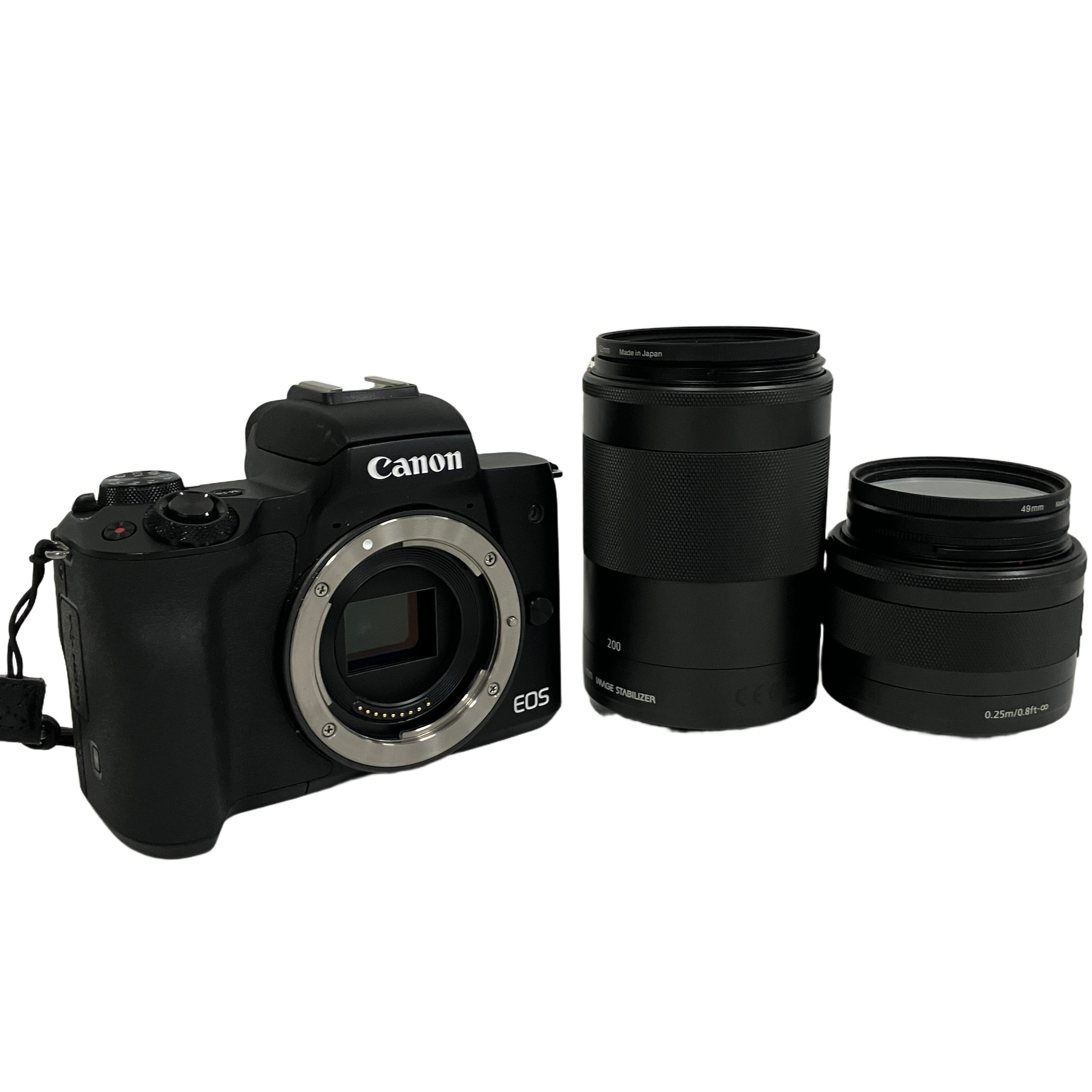 Canon PC2328 Eos kiss M ミラーレス 一眼レフカメラ EF-M 15-45mm F3.5-6.3 / 55-200mm F4.5-6.3 ダブルレンズキット 中古
