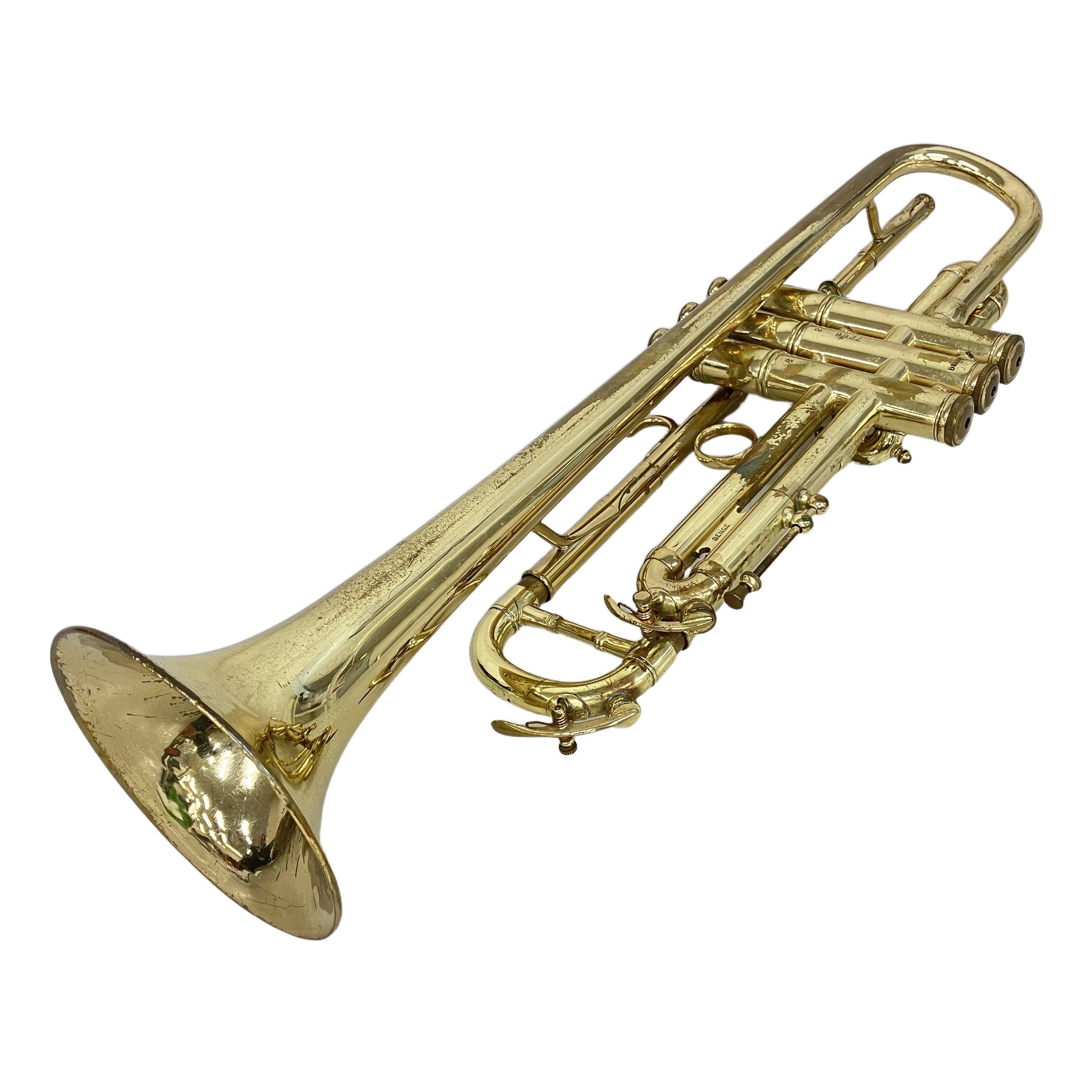 E-BENGE Resno-Tempered Bell 1122W BURBANK BLVD トランペット(シリアル:7288 / カリフォルニア・バーバンク製 / ヴィンテージ・管楽器 / ジャンク品):スタジオワーク黄金期を支えた伝説の「バーバンク・ベンジ」。職人エルデン・ベンジの遺伝子が宿る、歴史的価値の高いヴィンテージ・トランペット。