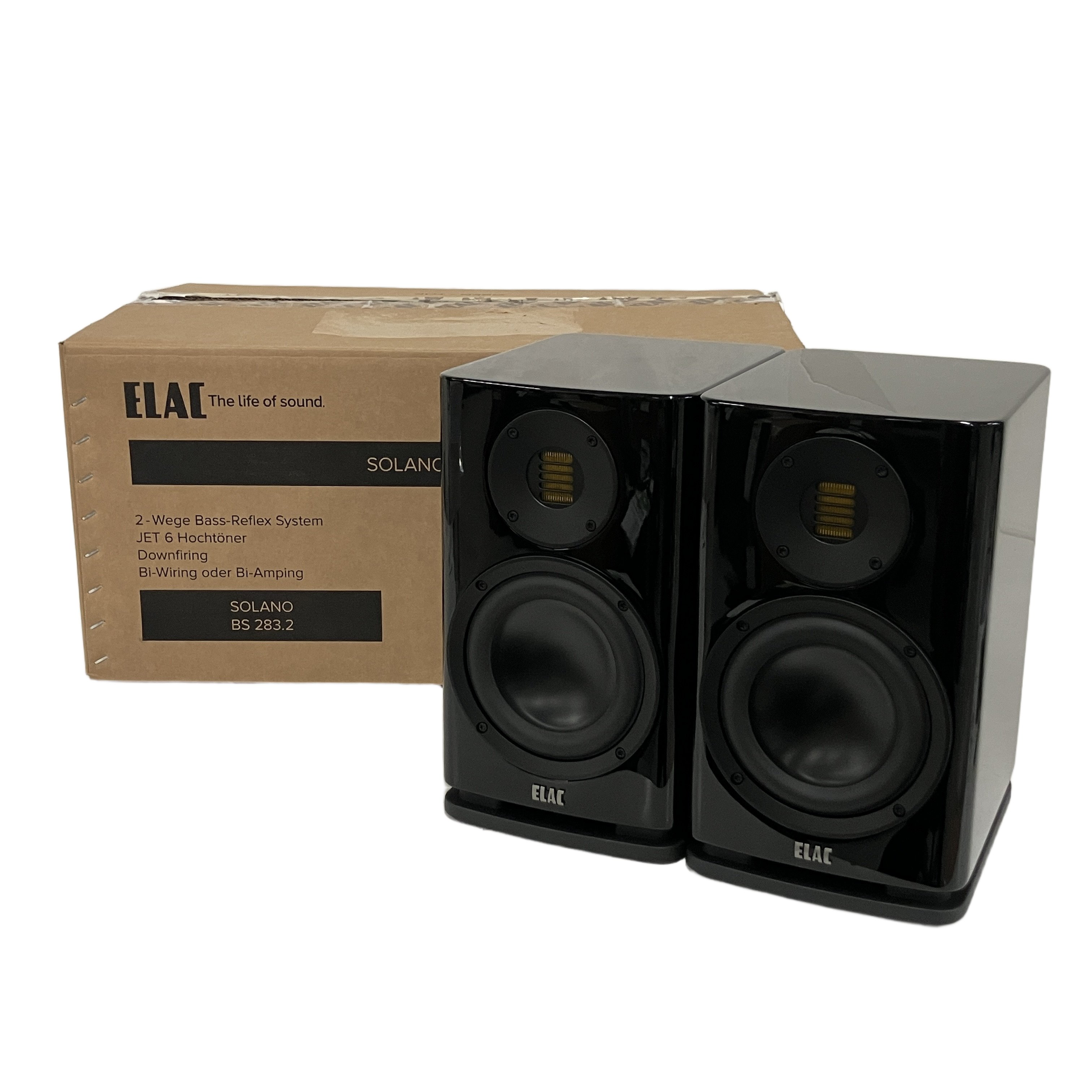 ELAC Solano BS 283.2 ブックシェルフ・スピーカー ペア(ハイグロス・ブラック / 最新JET 6ツィーター搭載 / シリアル完全連番:2015・2016 / 元箱付属):ドイツの老舗が放つ、音響美学の到達点。新世代の圧倒的な解像度と艶やかな音場を奏でるハイエンド・コンパクト。