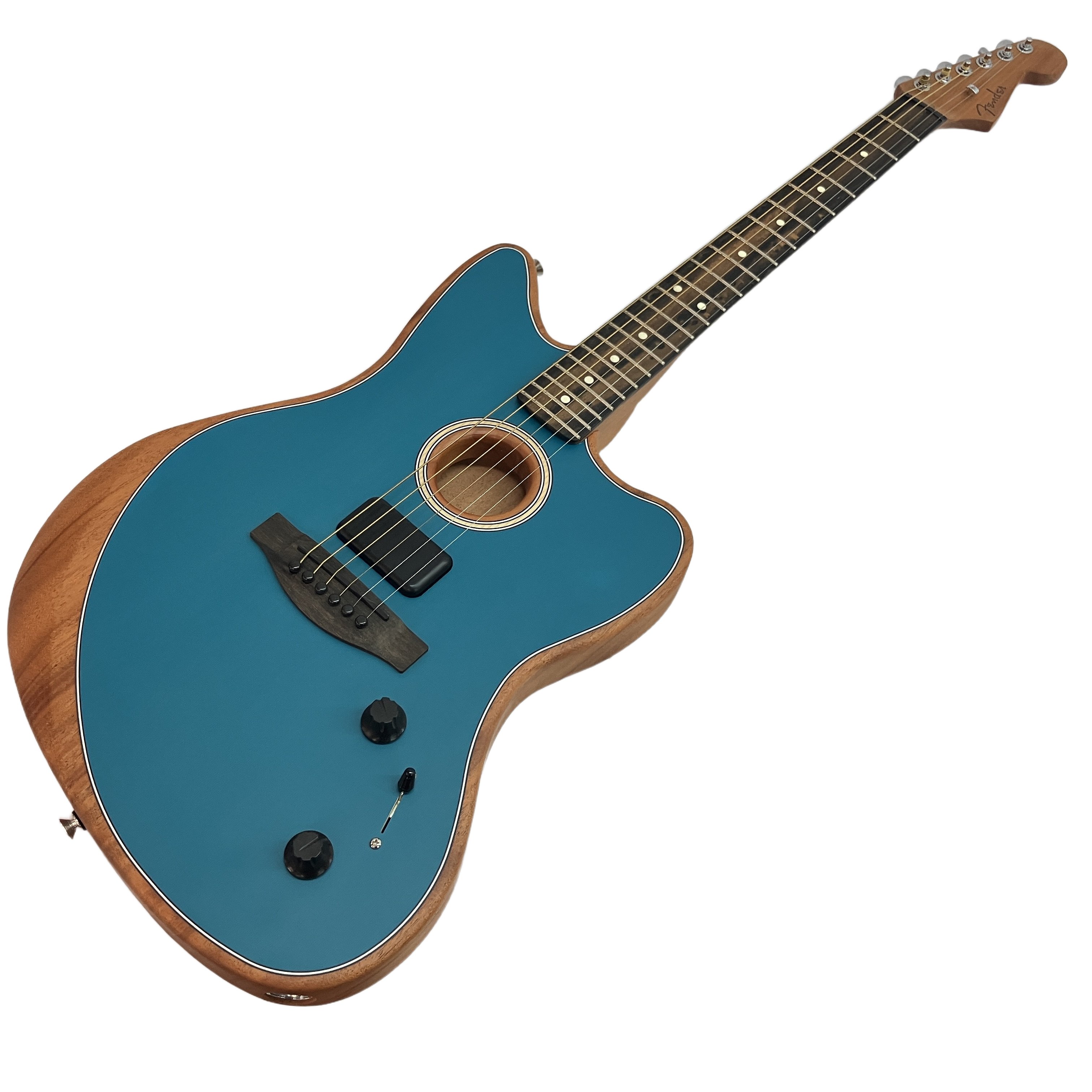 Fender American Acoustasonic Jazzmaster(Ocean Turquoise / カリフォルニア・コロナ工場製 / 純正ギグバッグ・認定書・オリジナルストラップ付属 / 中古良好):アコースティックとエレクトリックを融合した次世代ハイブリッド・ギア。最高峰の表現力とJazzmasterの洗練されたフォルムが融合したモダン・マスターピース。