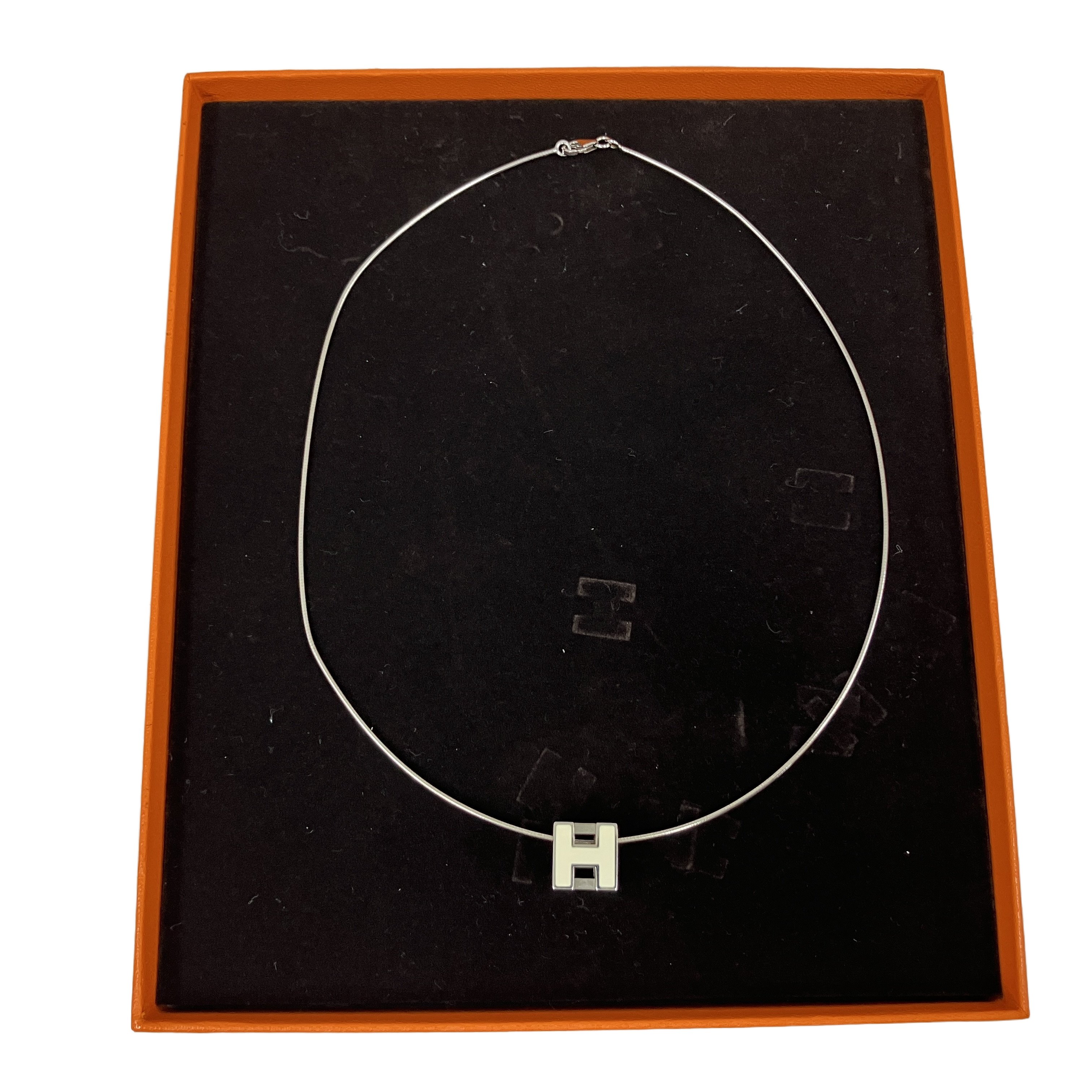 エルメス Hキューブ カージュドアッシュ ネックレス シルバー オレンジ SV チョーカー HERMES アクセサリー 箱 カード付 中古