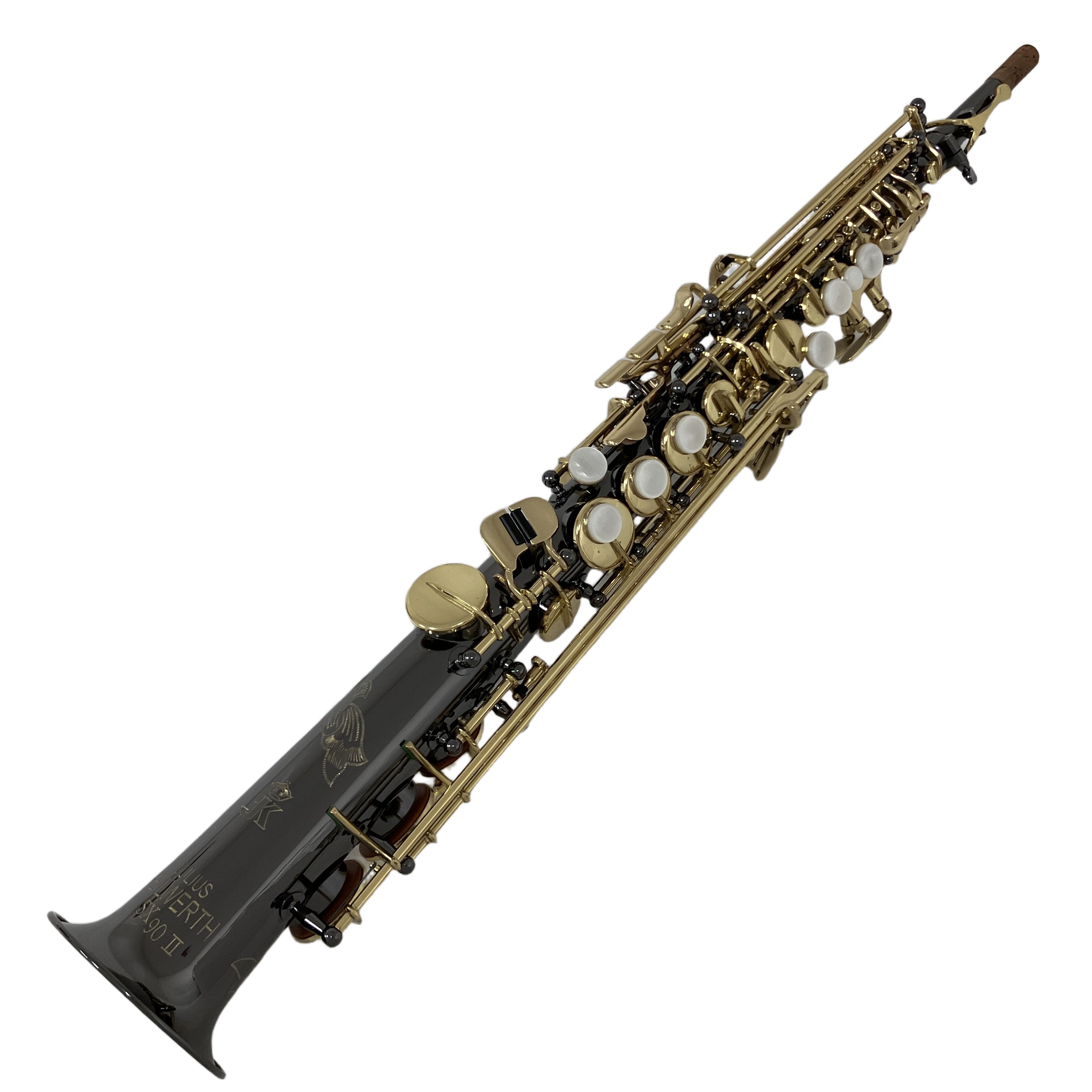 JULIUS KEILWERTH SX90 II Black Nickel ソプラノサックス(ブラックニッケルプレーテッド / ゴールドラッカーキー / デタッチャブルネック2種付属 / シリアル 116843 / ドイツ製 / 中古良好):ドイツの職人魂が息づく野太く豊かな響き。漆黒のブラックニッケルが生む、ダークで官能的なプレミアム・ソプラノ。