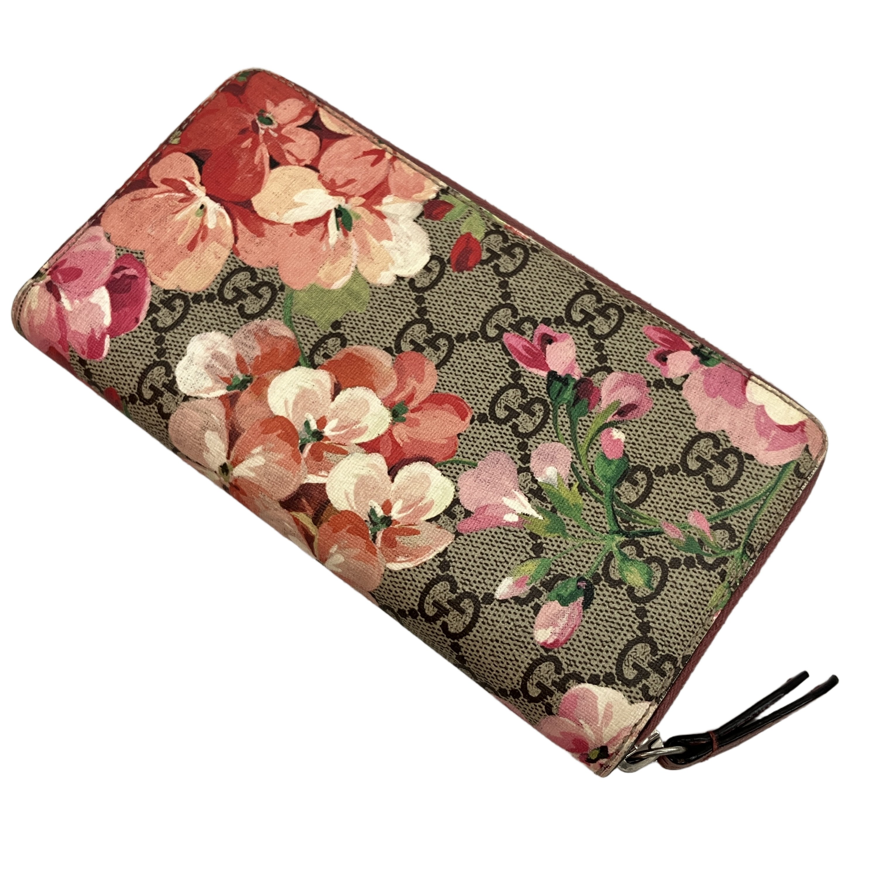 GUCCI 404071 GGブルームス ラウンドファスナー長財布 フラワー 花柄 ベージュ ピンク 財布 ウォレット グッチ 中古