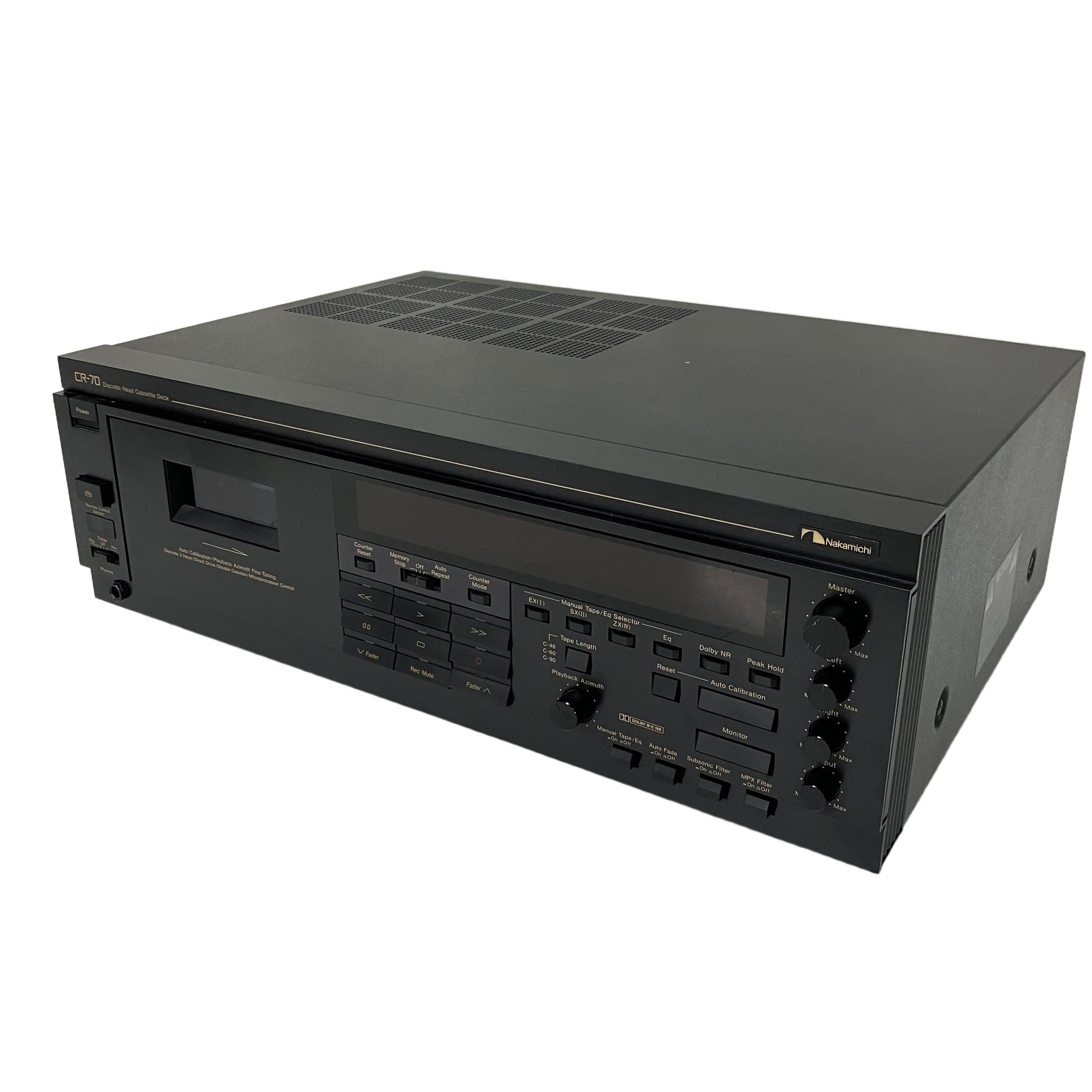 Nakamichi CR-70(3ヘッド・カセットデッキ / 再生アジマス電動微調整機構搭載 / 純正ワイヤレスリモコン・取扱説明書付属 / シリアル:A130 14158 / 現状品・ジャンク):ナカミチが誇る最高峰カセットテクノロジー。アナログの頂点を極めた名機のポテンシャルを、希少な純正リモコン&取扱説明書と共に。