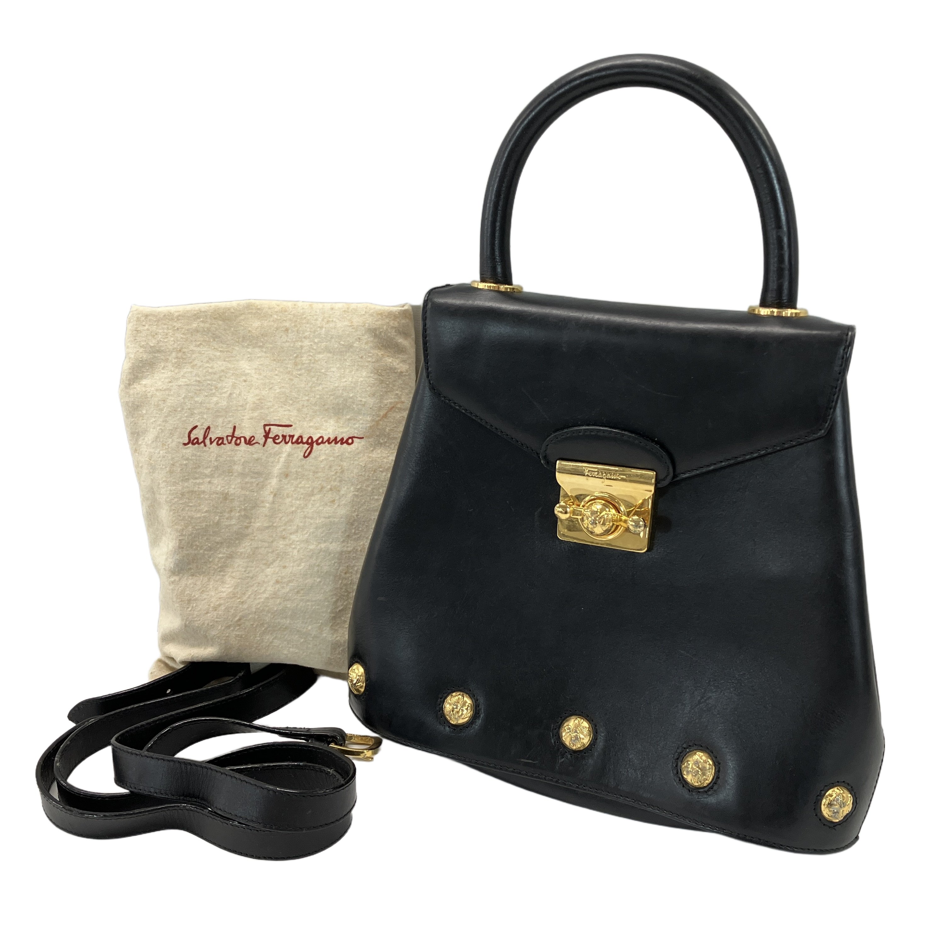 Salvatore Ferragamo DQ-21 1668 ヒール金具2way ハンドバッグ 保存袋あり フェラガモ 中古
