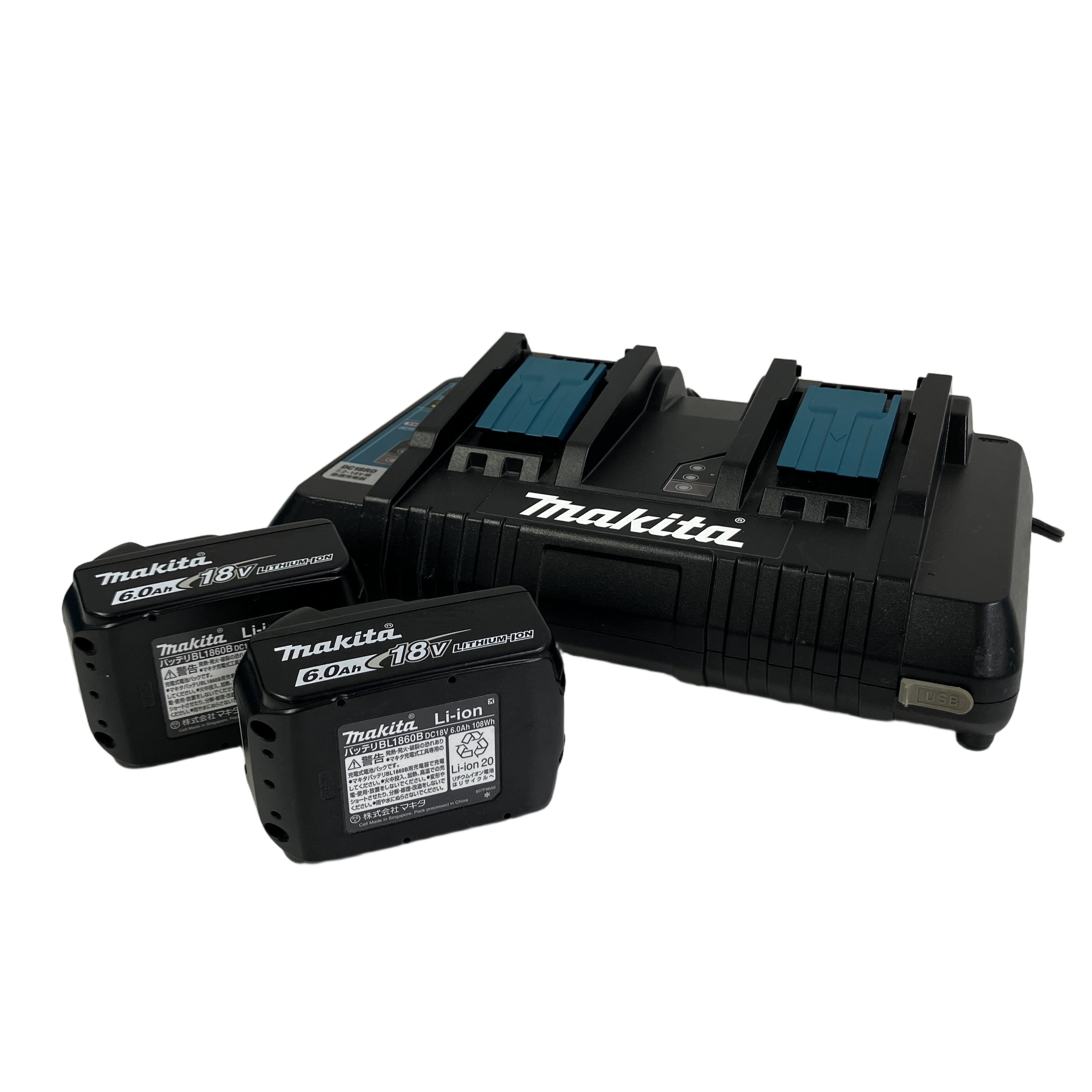 makita DC18RD BL1860B バッテリー 2本セット 18V 6.0Ah 2口急速充電器 リチウムイオンバッテリー マキタ 中古