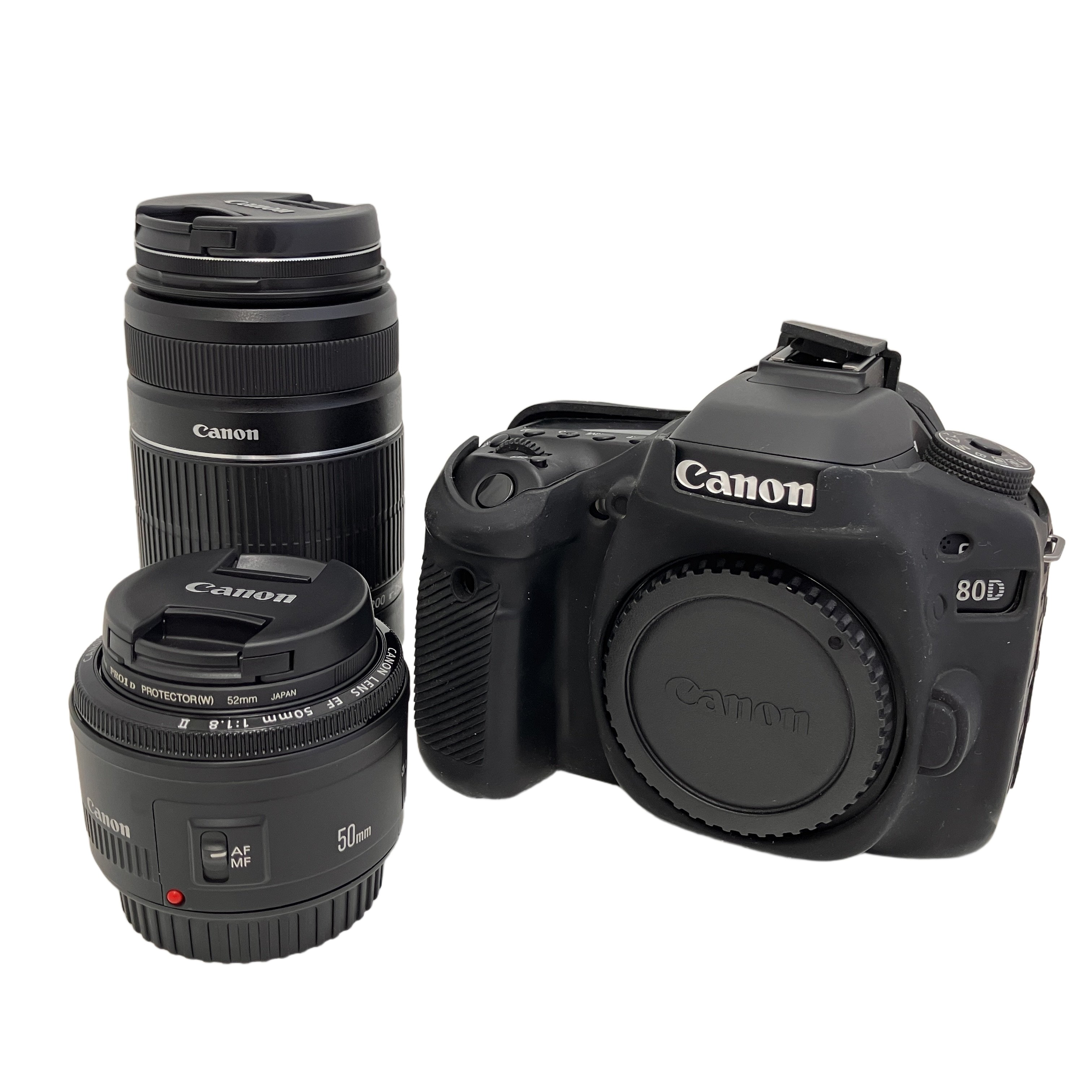 Canon キヤノン DS126591 EOS 80D 一眼レフ カメラ EF 50mm F1.8 II EF-S 55-250mm F4-5.6 IS II ダブルレンズセット 中古