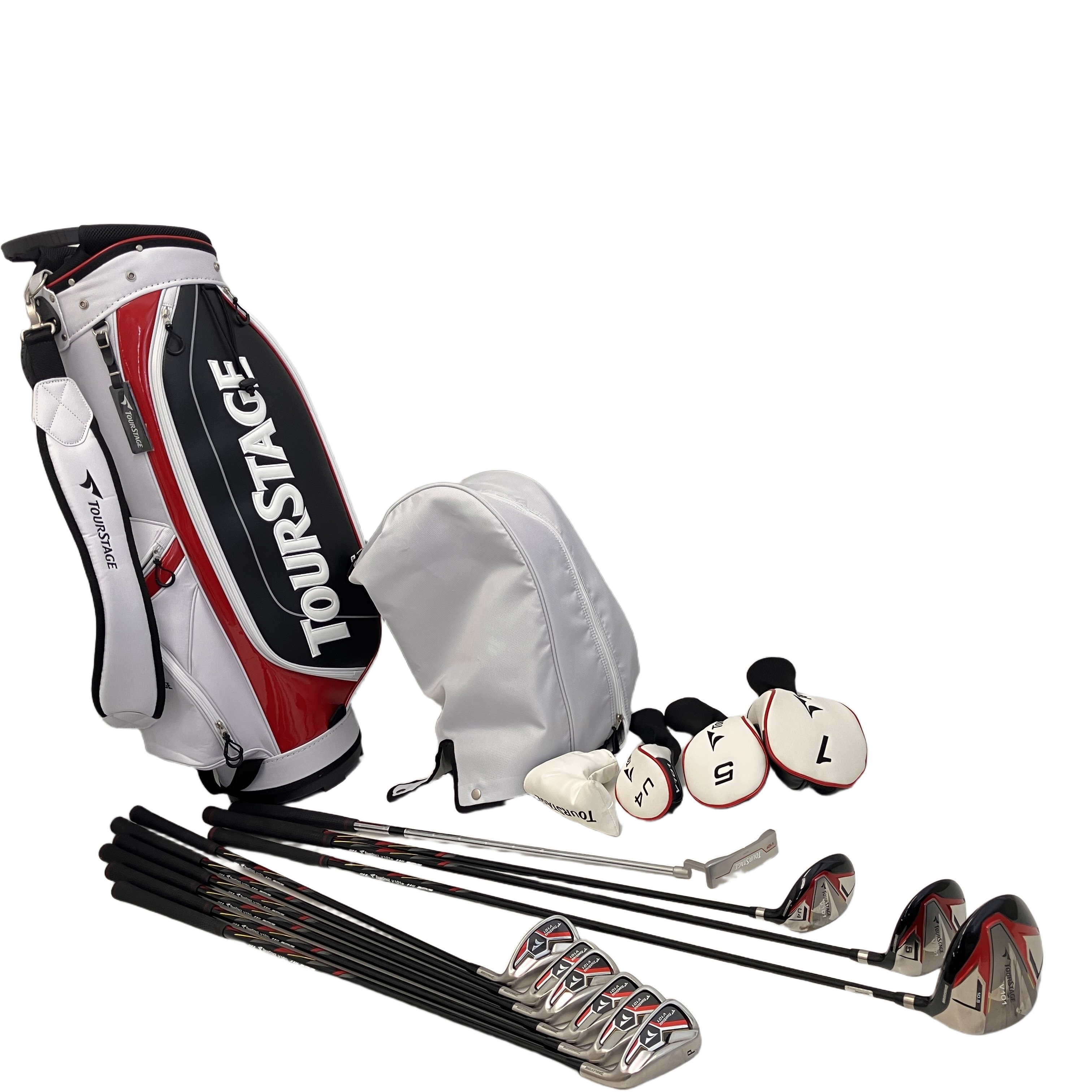 BRIDGESTONE ブリヂストン TOUR STAGE V101 10本セット 1W 5W U4 6-9 PW SW パター カーボンシャフト.キャディバッグ付 中古