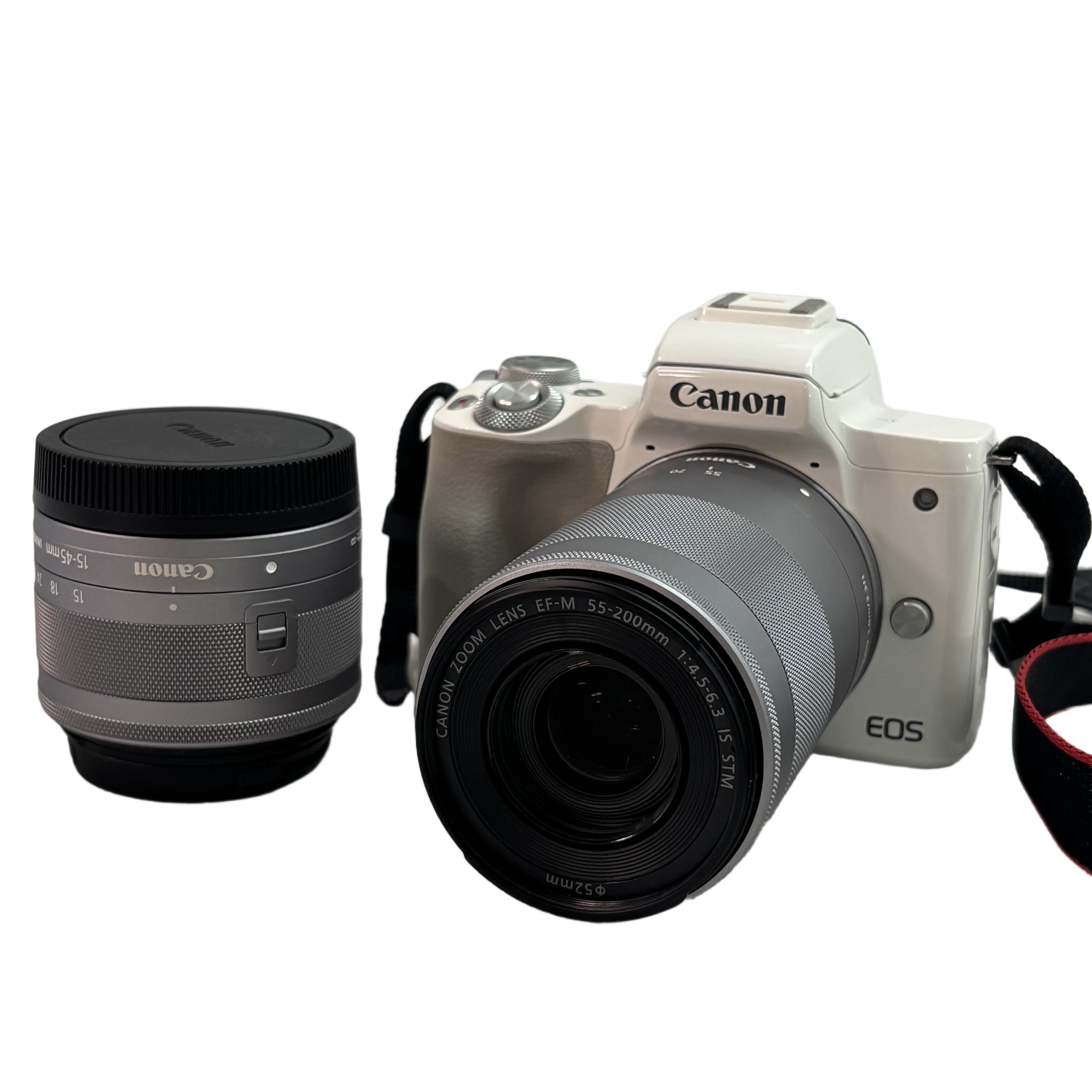Canon EOS Kiss M ダブルレンズキット 15-45mm 55-200mm ミラーレス一眼 カメラ キヤノン 中古