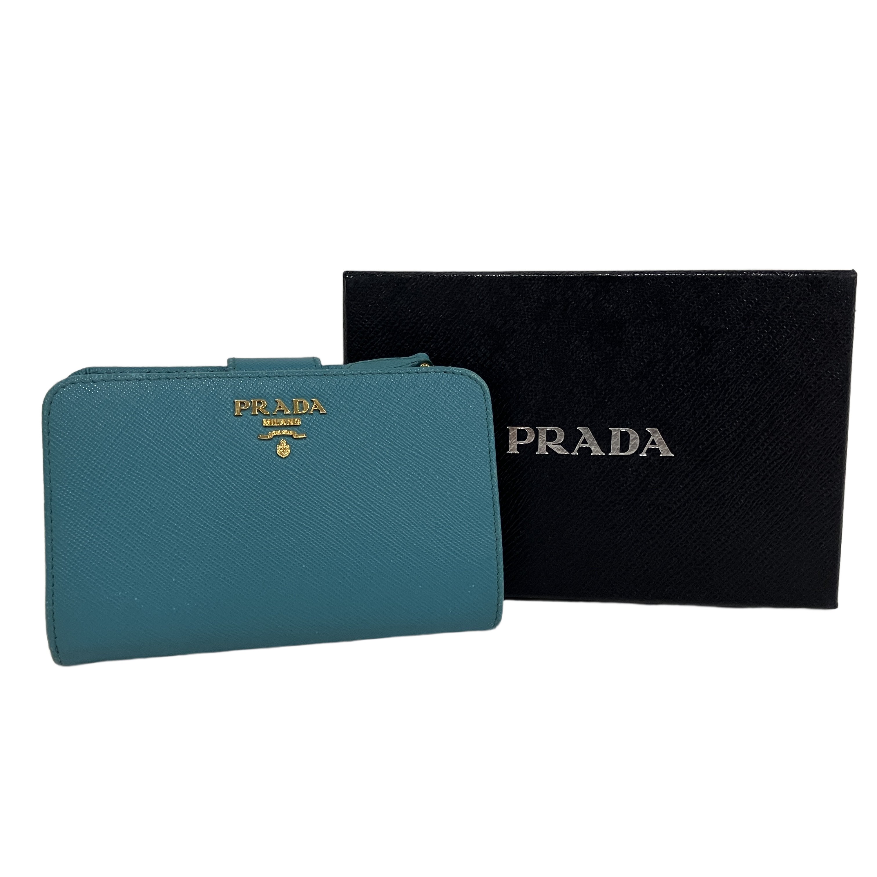 PRADA サフィアーノレザー二つ折り財布 1ML225 SAFFIANO METAL TURCHESE 中古
