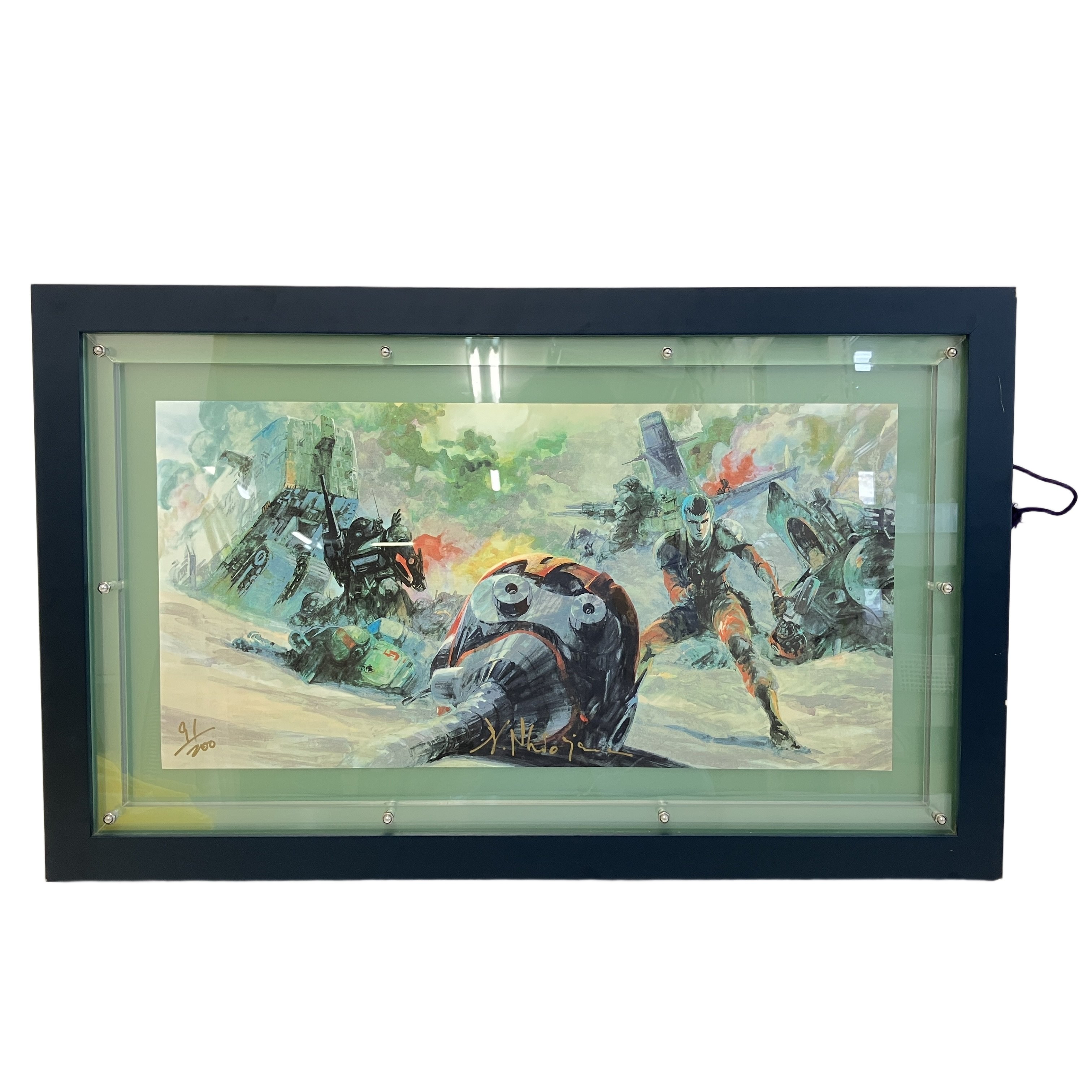 塩山紀生 複製イラスト「戦夢~装甲騎兵ボトムズより」額縁入り 中古 良好
