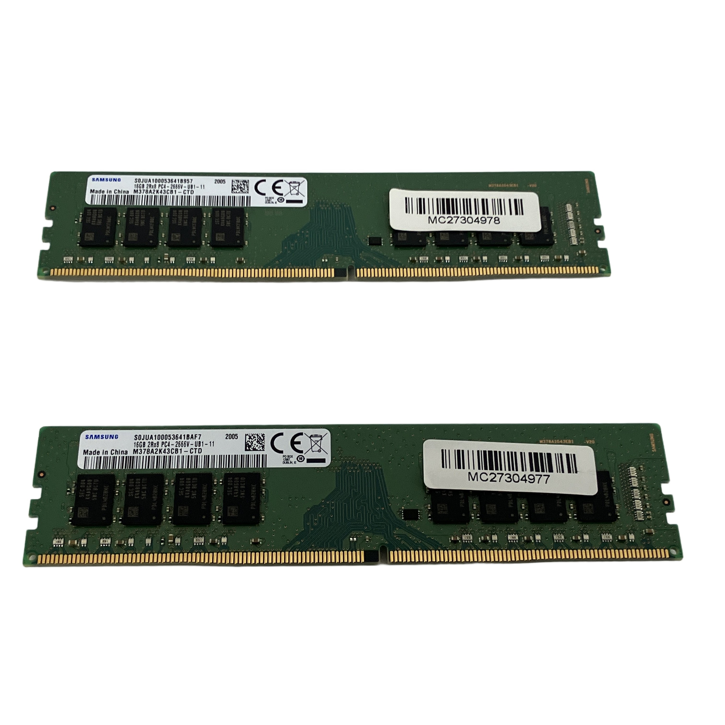 SAMSUNG 16GB 2R×8 PC4-2666V-UB1-11 M378A2K43CB1-CTD メモリ 16GB ×2枚 セット PC パーツ 周辺 機器 中古