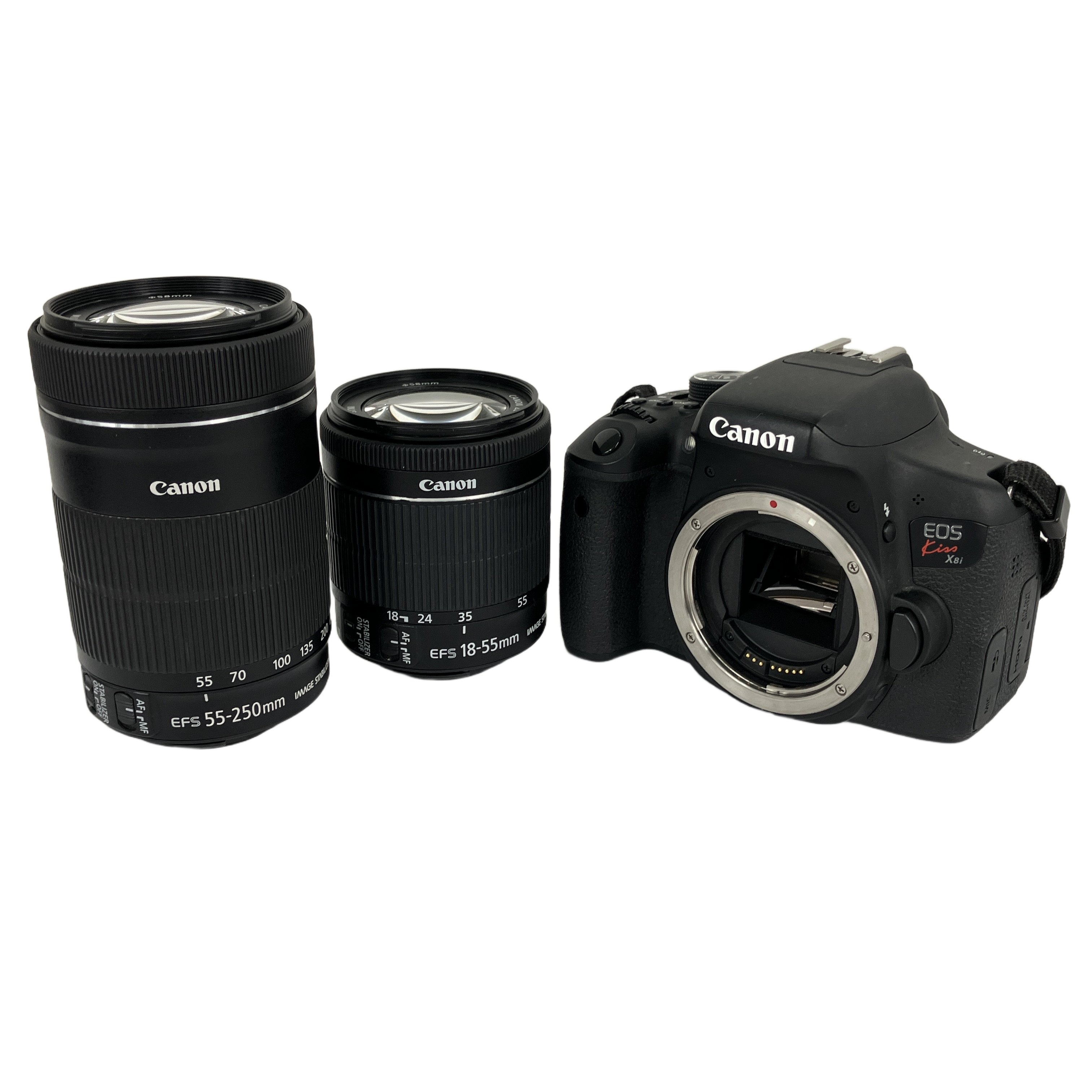 Canon EOS kiss X8i ボディ 18-55mm / 55-250mm ダブルズームキット デジタル一眼レフ カメラ キャノン 中古 訳あり