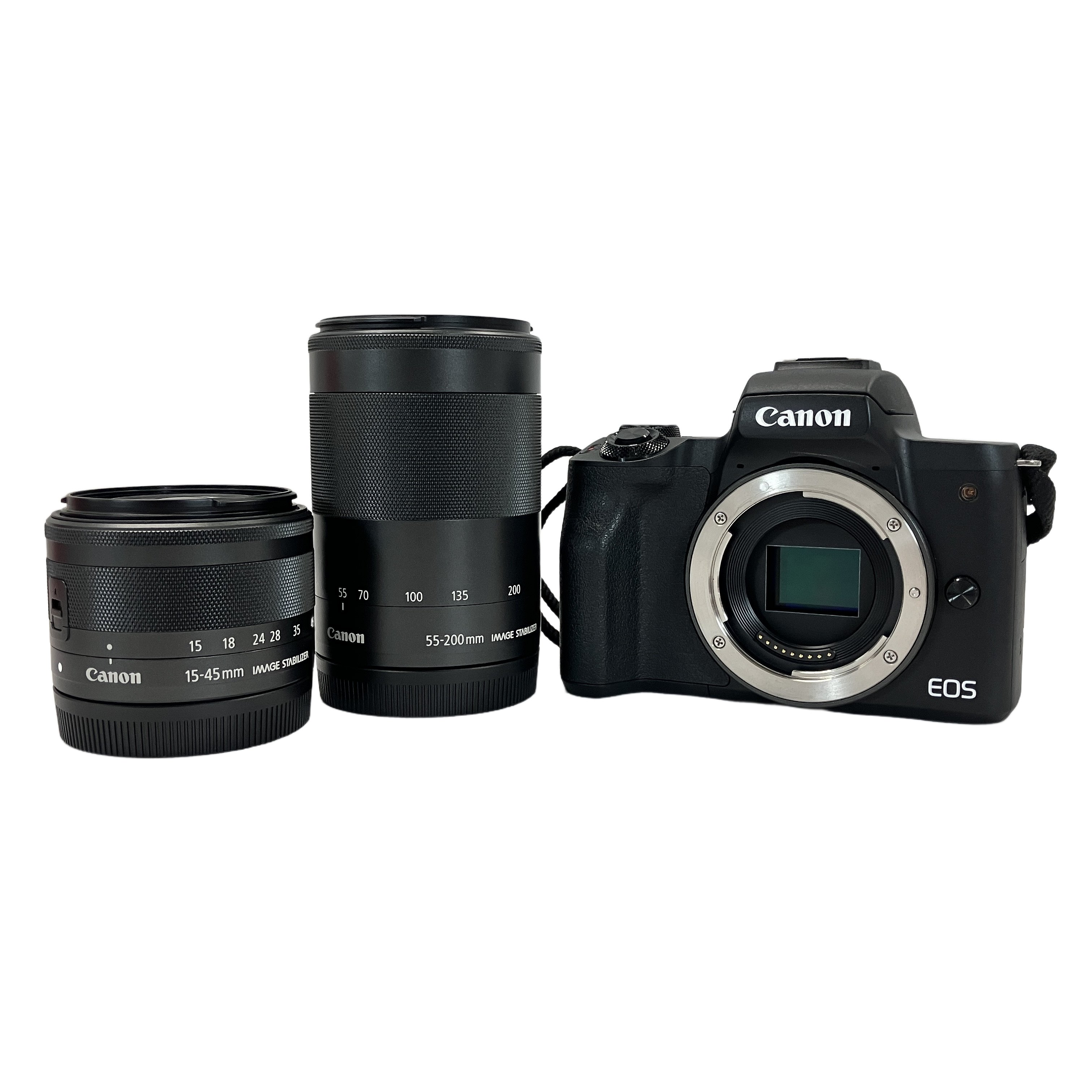 Canon PC2328 EOS Kiss M 15-45mm 55-200mm 一眼レフ ダブルレンズキット キャノン カメラ 中古