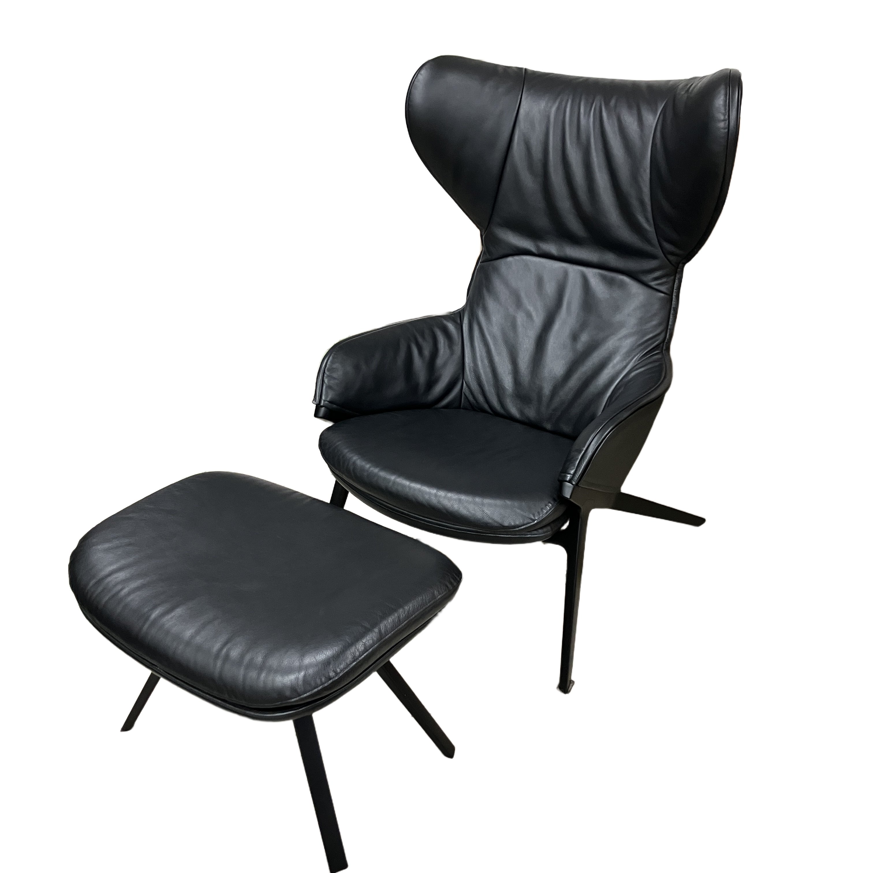 Cassina 395 ラウンジチェア フットレスト付 レザー 本革 ブラック 中古