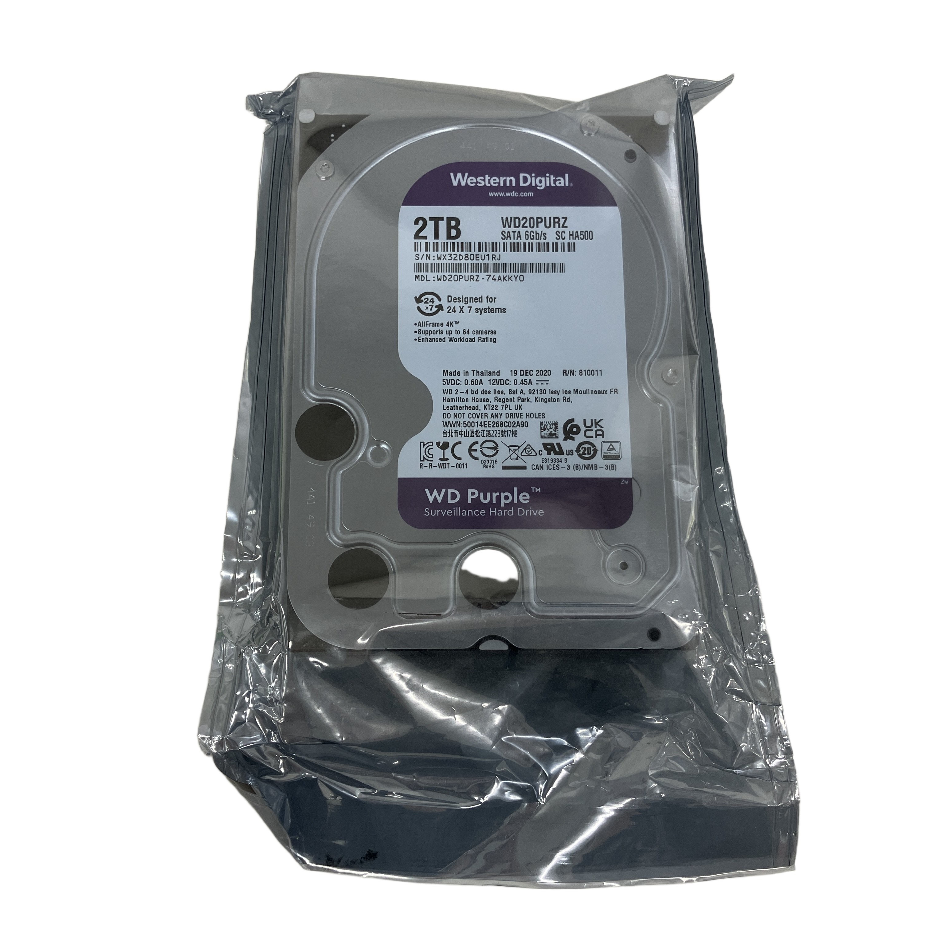 Western Digital Purple ウエスタンデジタルパープル 2TB WD20PURZ HDD 未開封 未使用