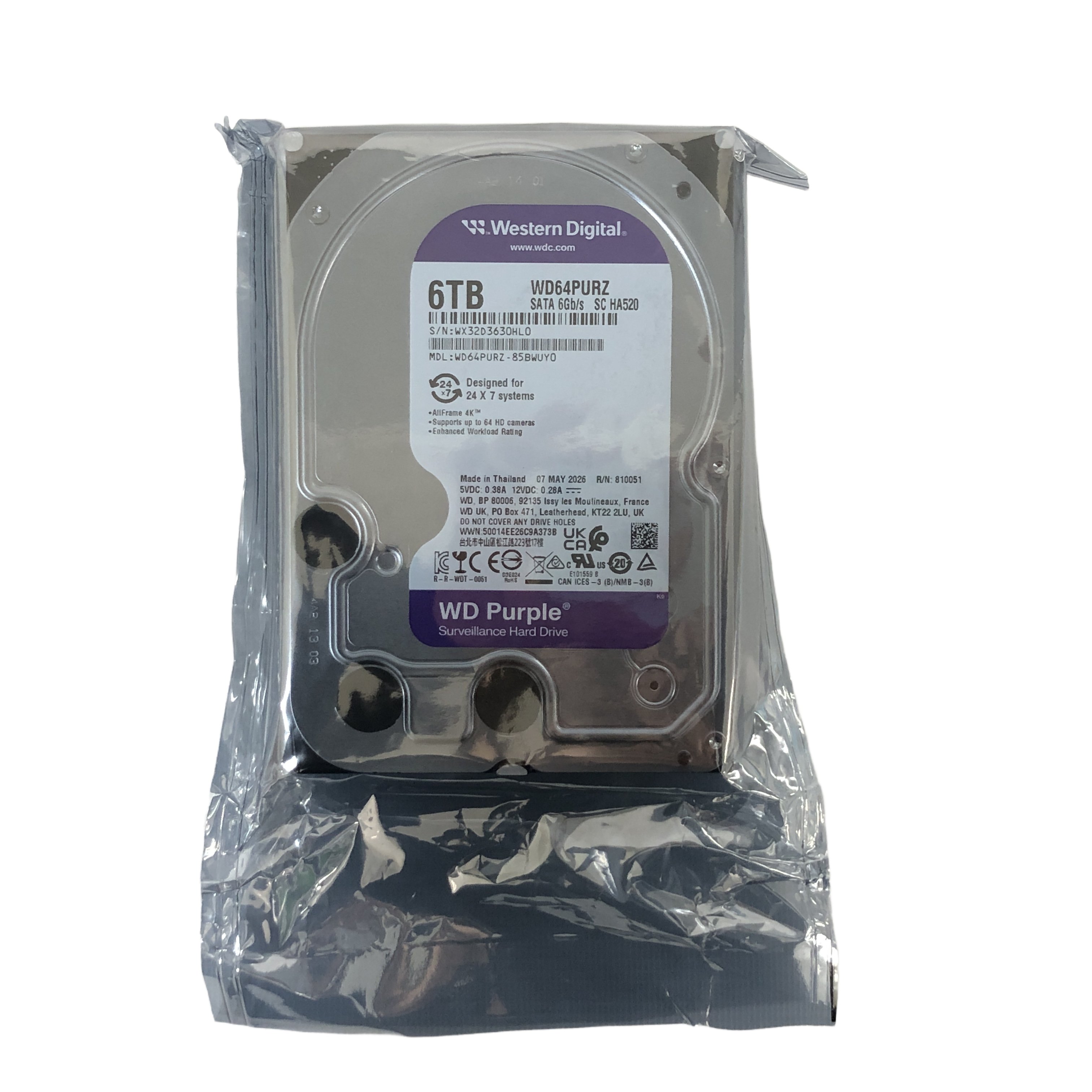 WesternDigital ウェスタンデジタル WD64PURZ-85BWUY0 パープル 6TB 内臓HDD 未開封 未使用