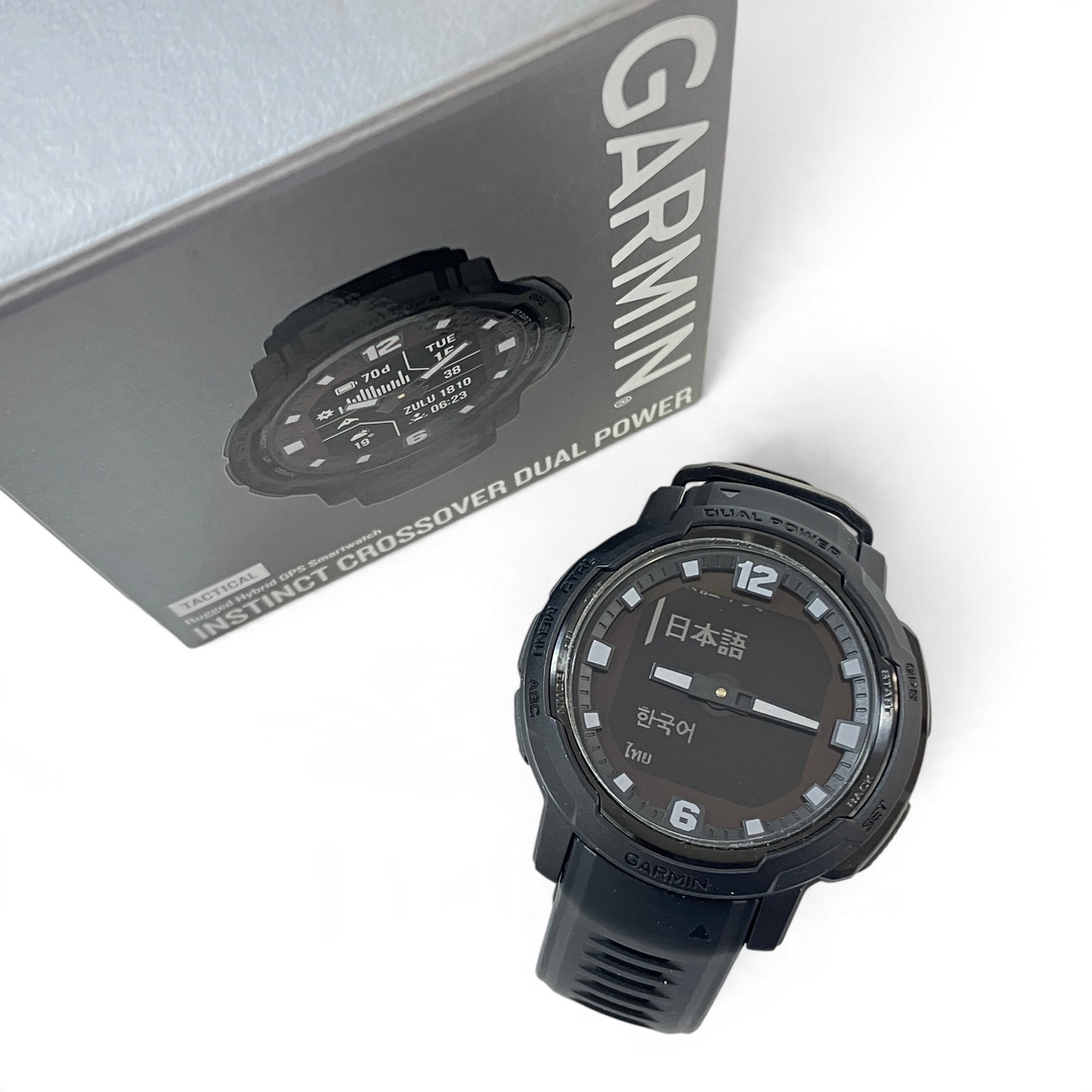 GARMIN ガーミン INSTINCT CROSSOVER Dual Power Tactical ハイブリッドGPSスマートウォッチ 中古