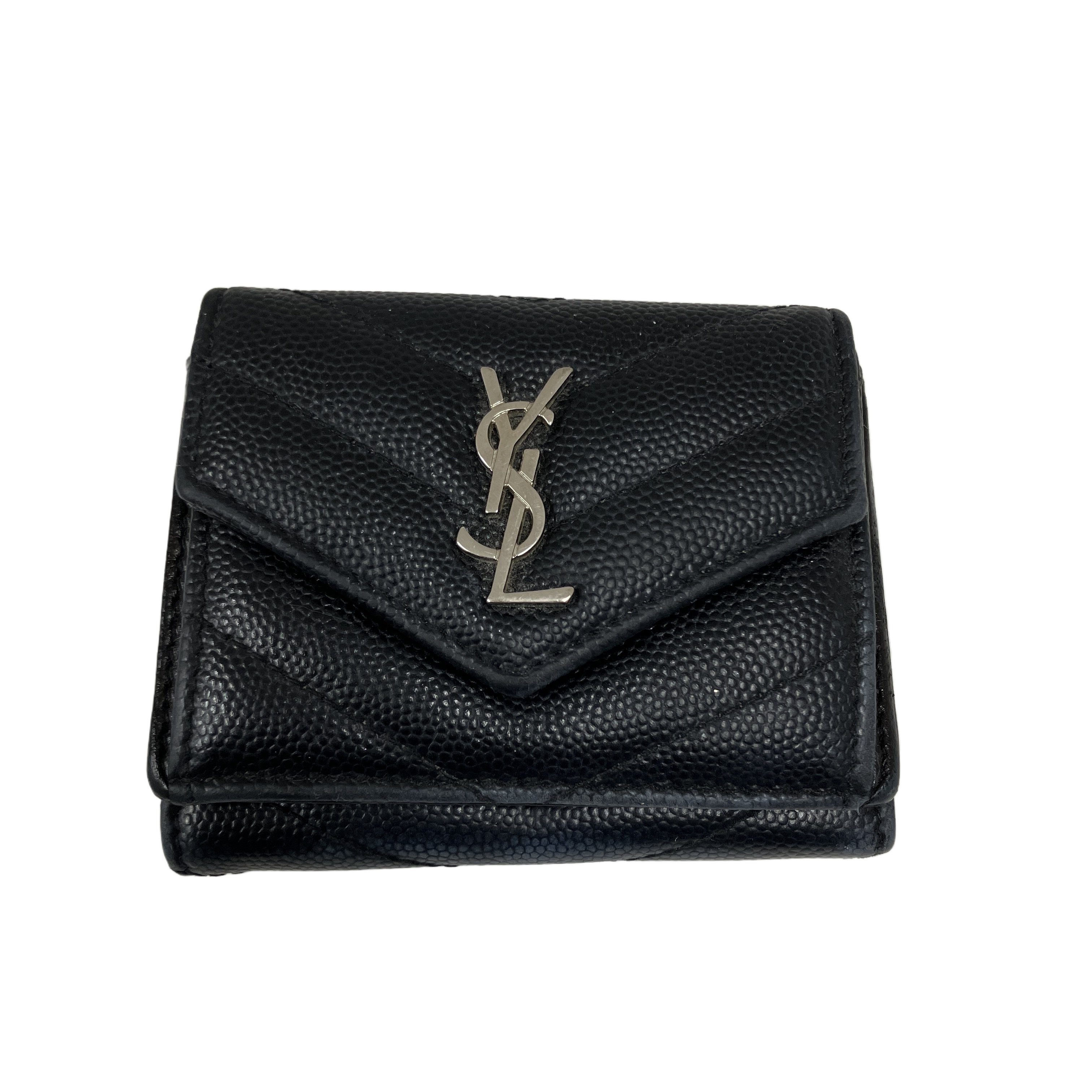 サンローラン SAINT LAURENT 505118 三つ折り 財布 コンパクト ウォレット ブラック レザー 中古
